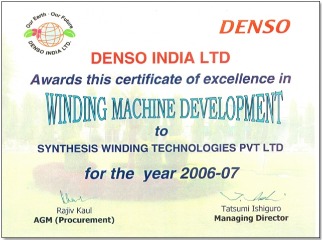 Denso-Certificate of Excellence